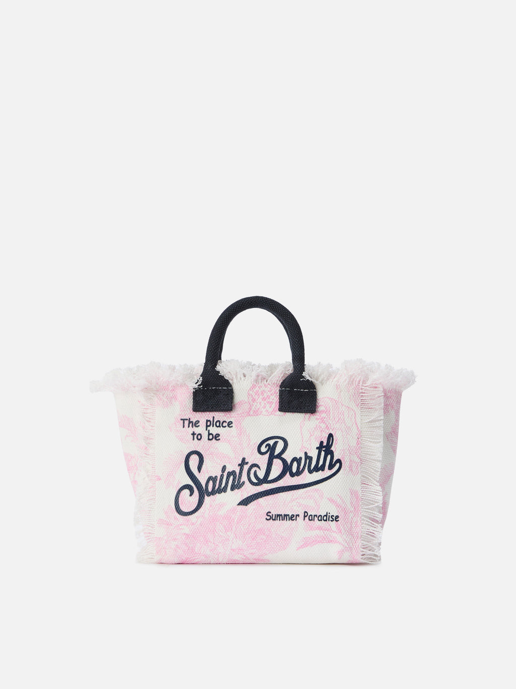 Neceser de maquillaje mini en lona con estampado toile de Jouy rosa