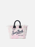 Neceser de maquillaje mini en lona con estampado toile de Jouy rosa