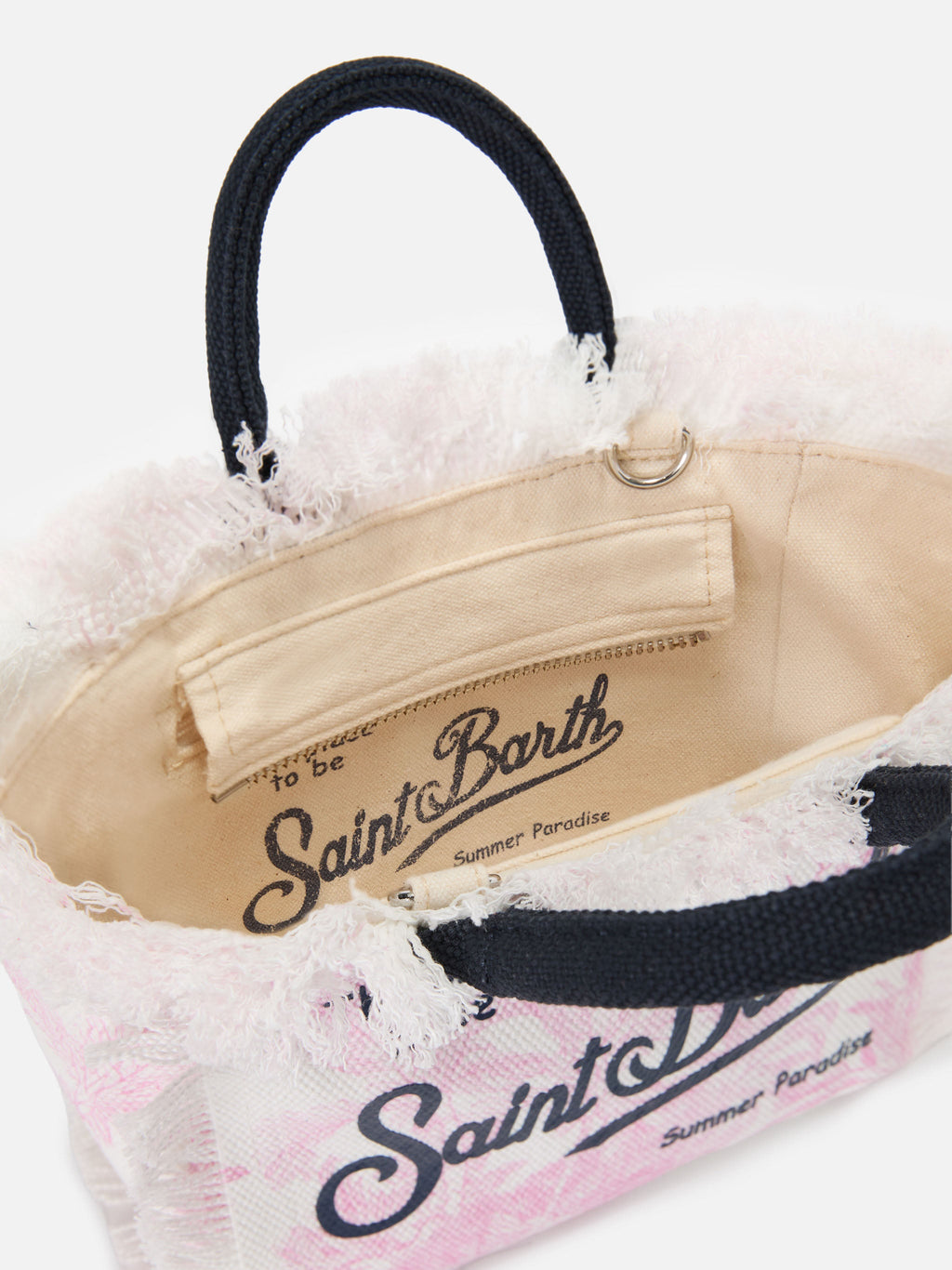 Neceser de maquillaje mini en lona con estampado toile de Jouy rosa