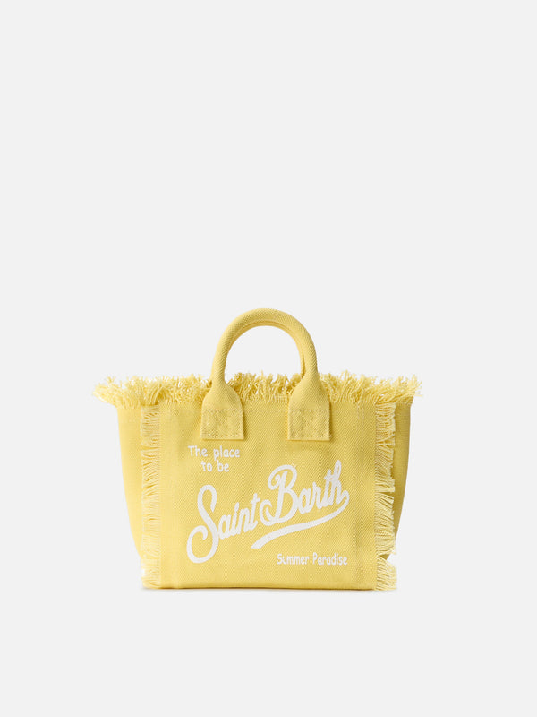 Bolso de maquillaje mini de lona color amarillo claro, liso