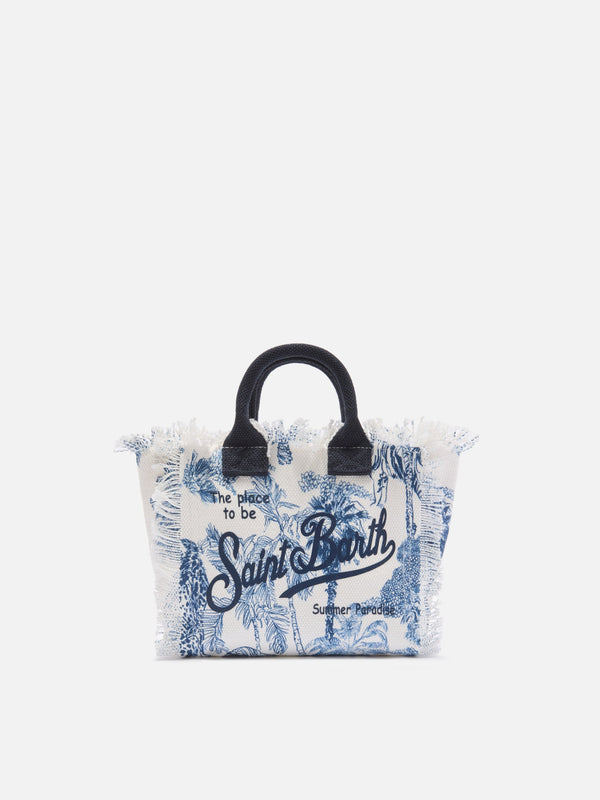 Bolso Vanity mini de lona con estampado toile de Jouy azul