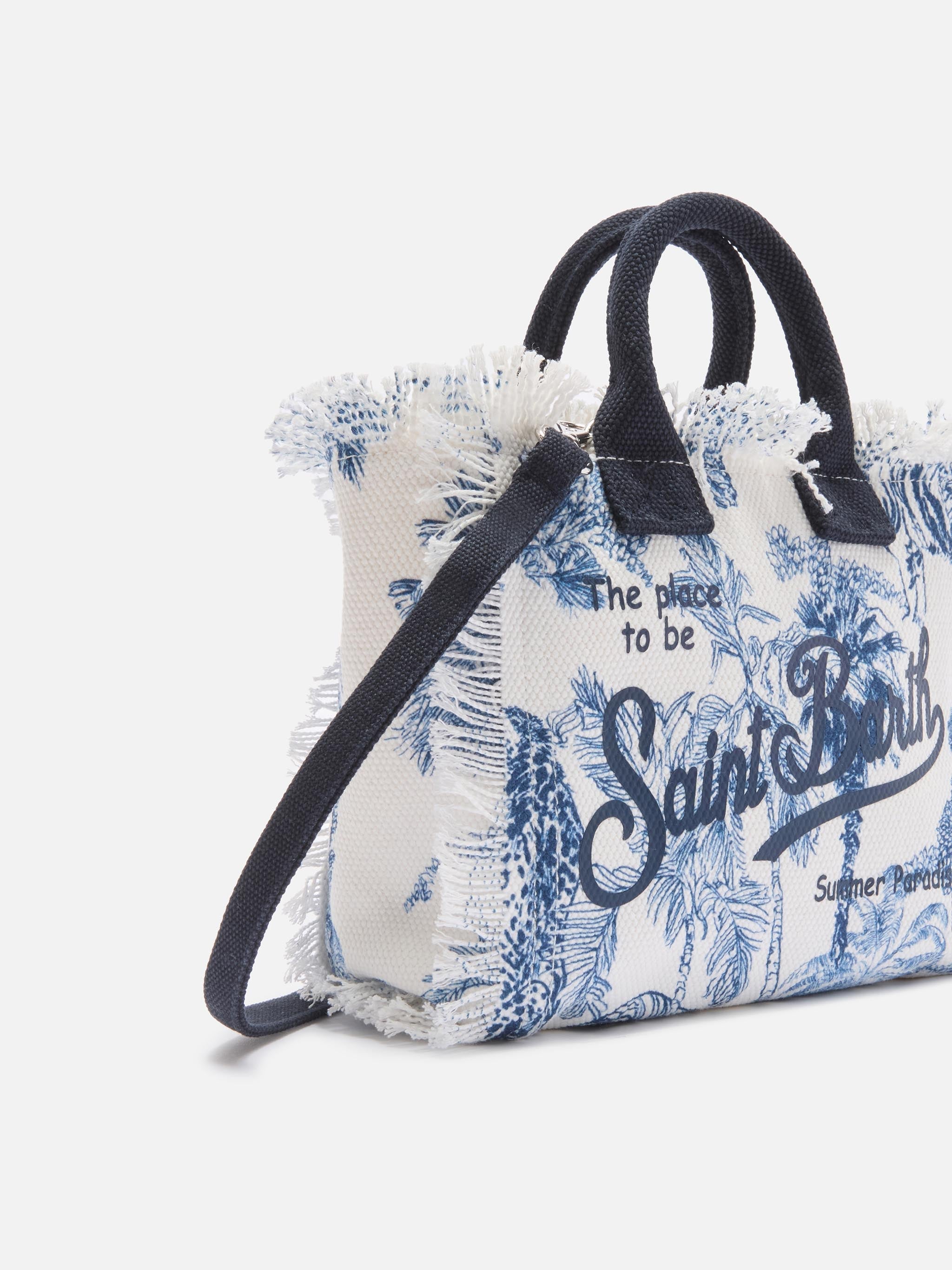 Bolso Vanity mini de lona con estampado toile de Jouy azul