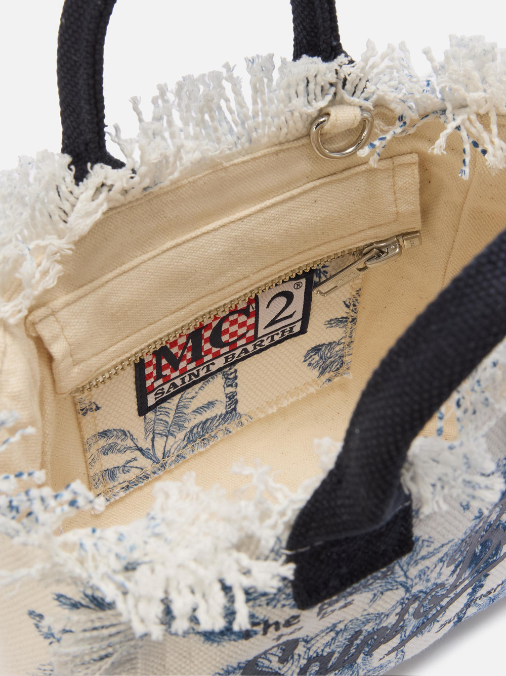 Bolso Vanity mini de lona con estampado toile de Jouy azul
