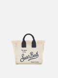 Bolso Vanity mini en lona blanca con detalles azules