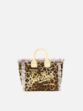 Bolso Vanity mini en lona con estampado de leopardo y detalles amarillos