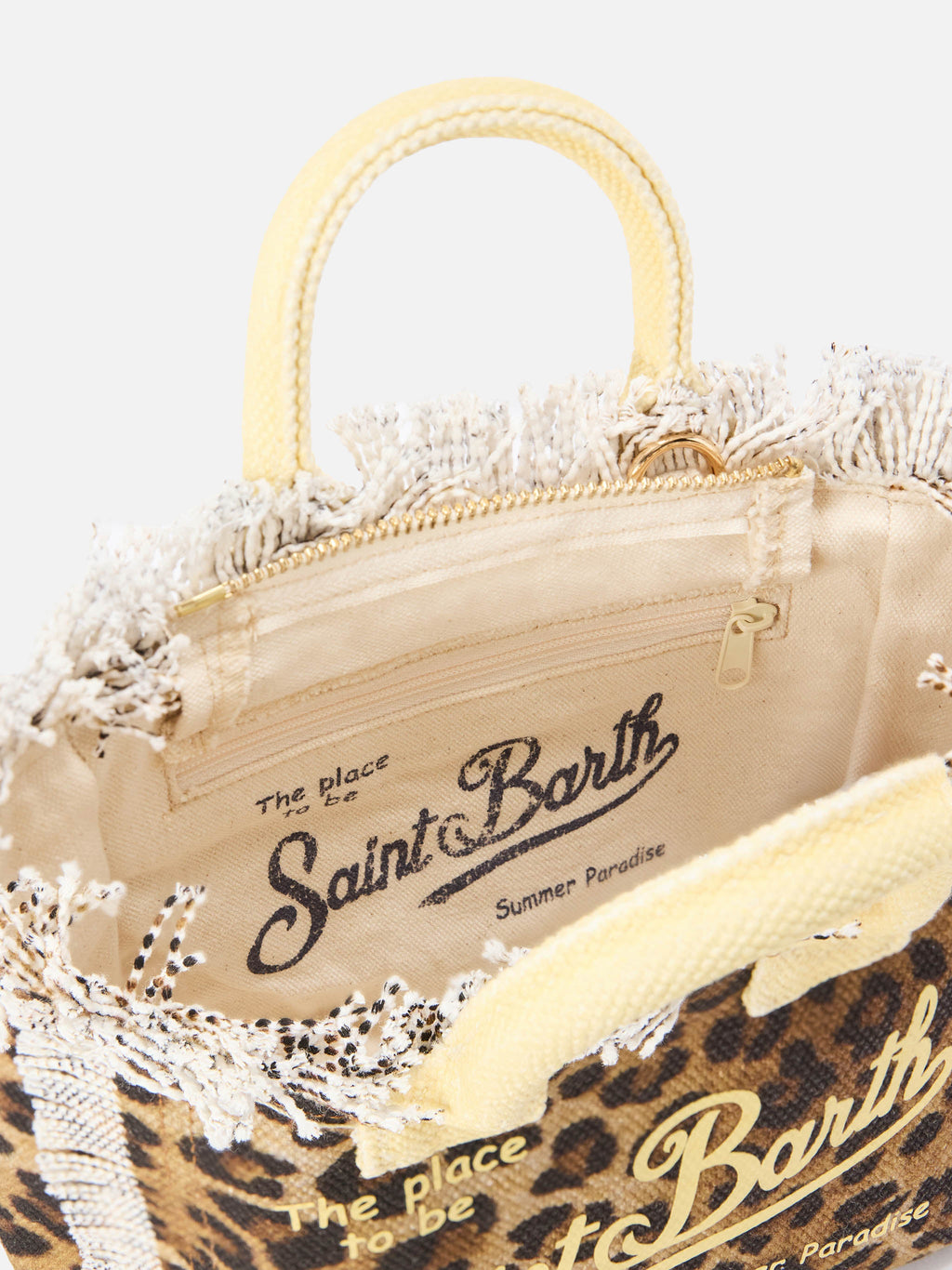Bolso Vanity mini en lona con estampado de leopardo y detalles amarillos