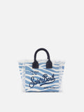 Bolso Vanity mini de lona con estampado de cebra azul