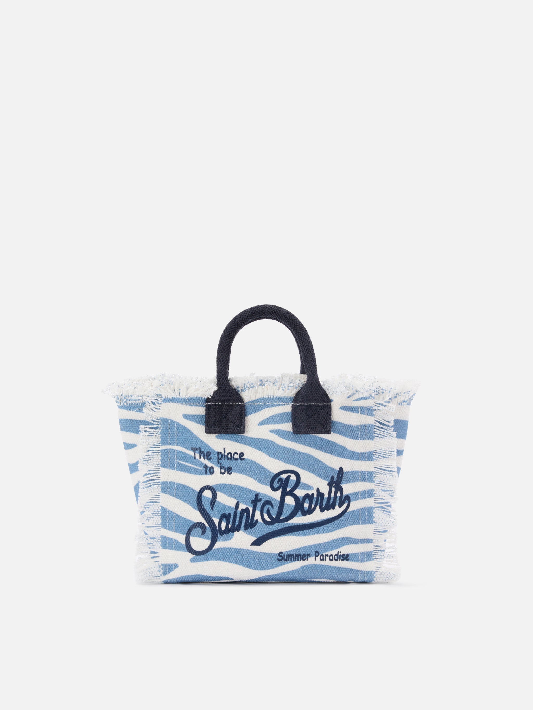 Bolso Vanity mini de lona con estampado de cebra azul