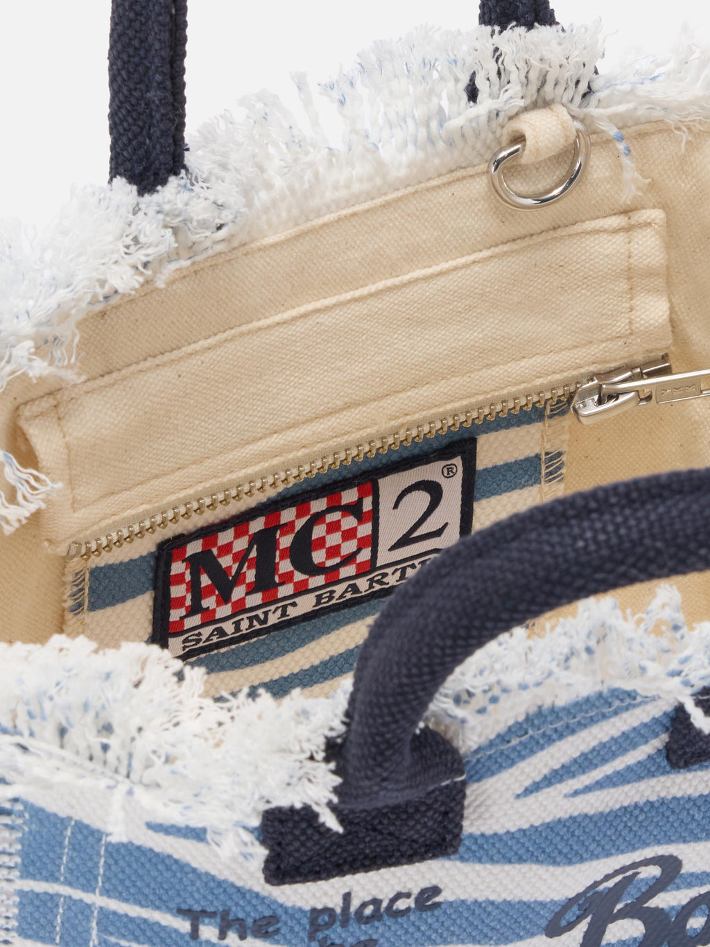 Bolso Vanity mini de lona con estampado de cebra azul