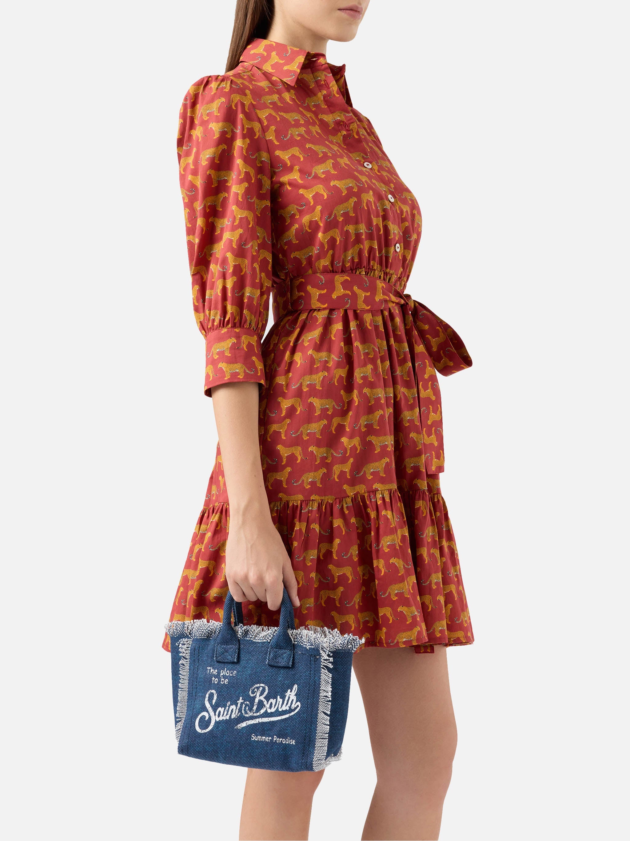Bolso Mini Vanity en lona de algodón índigo