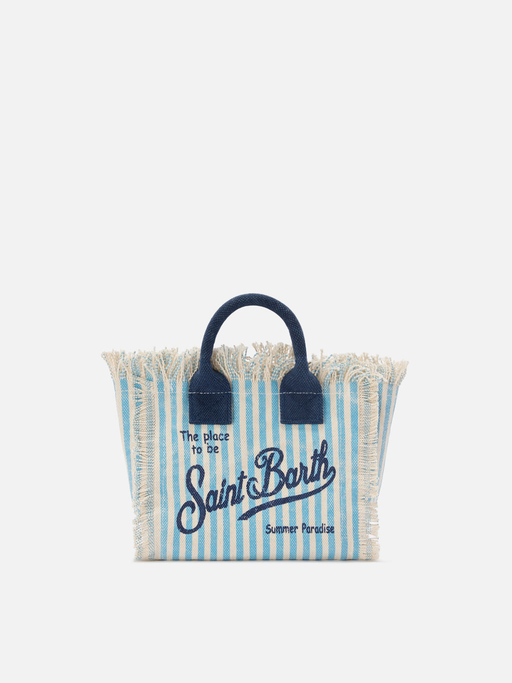 Neceser mini de lona a rayas azules con detalles azules
