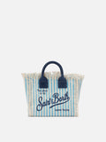 Neceser mini de lona a rayas azules con detalles azules
