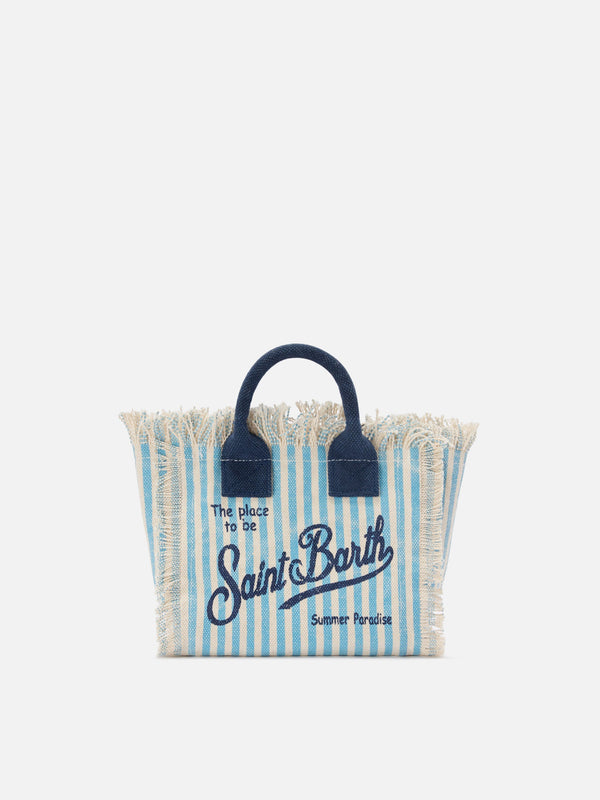 Neceser mini de lona a rayas azules con detalles azules