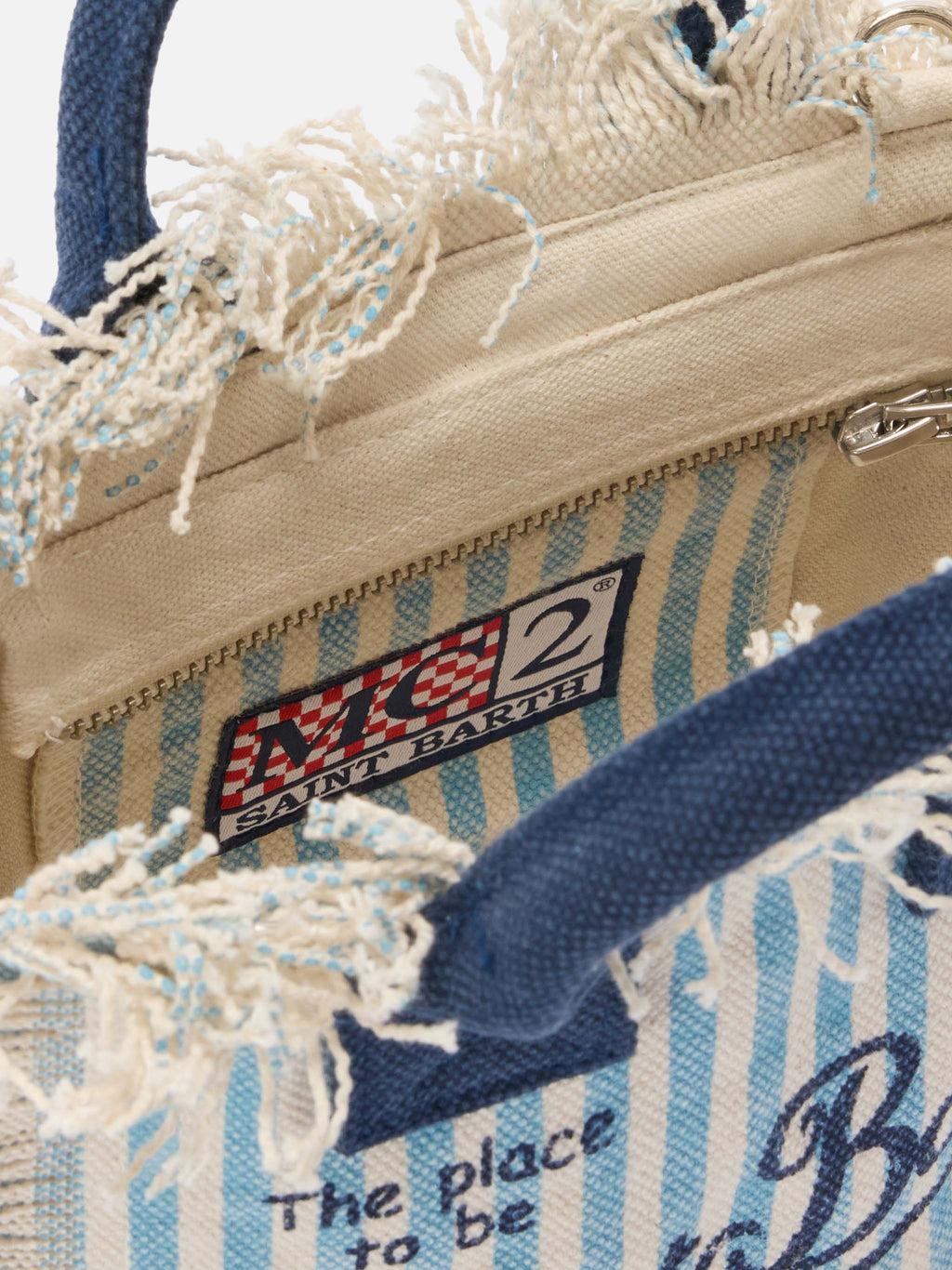 Neceser mini de lona a rayas azules con detalles azules
