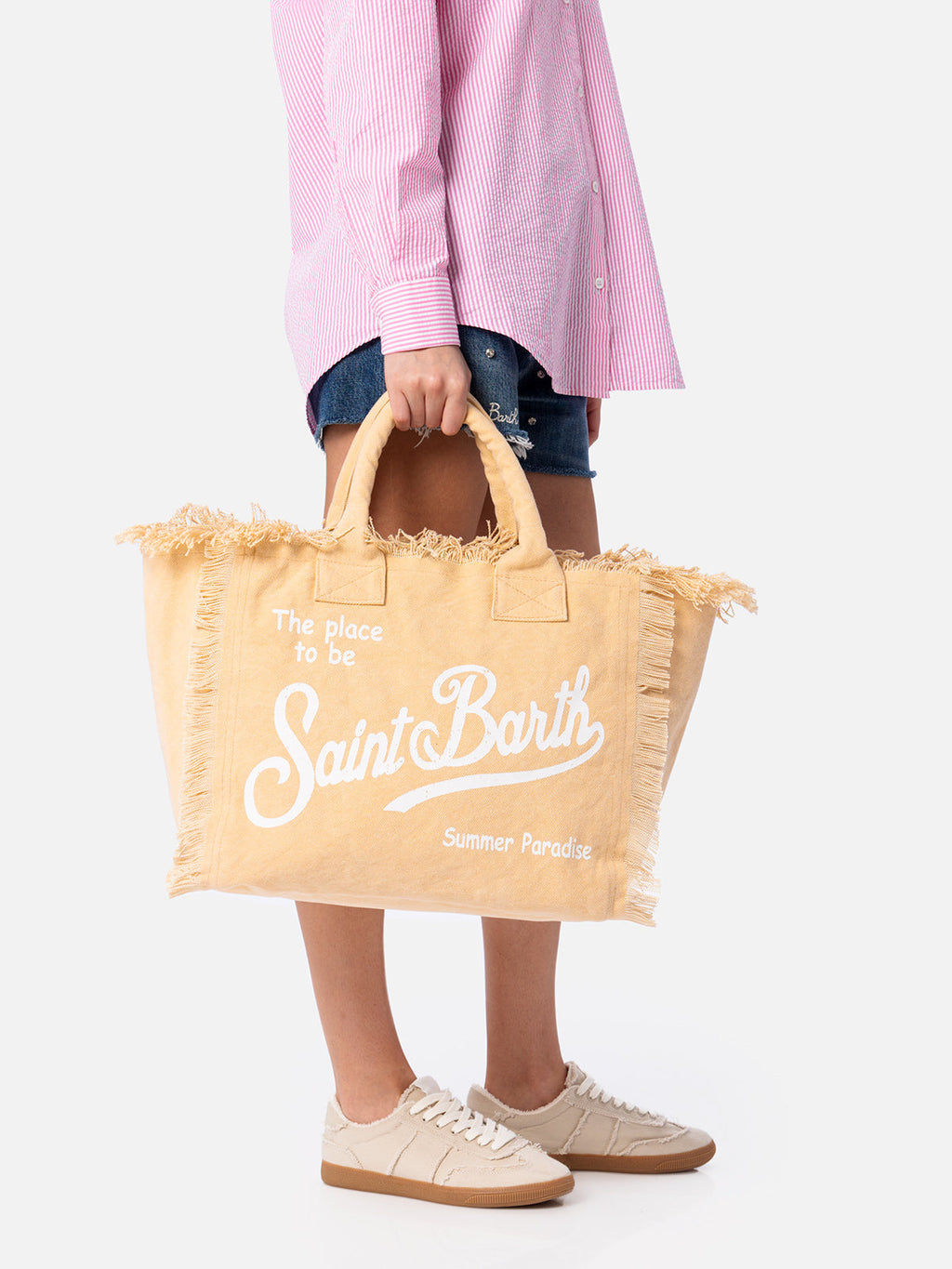Bolso de hombro Vanity en lona de algodón beige