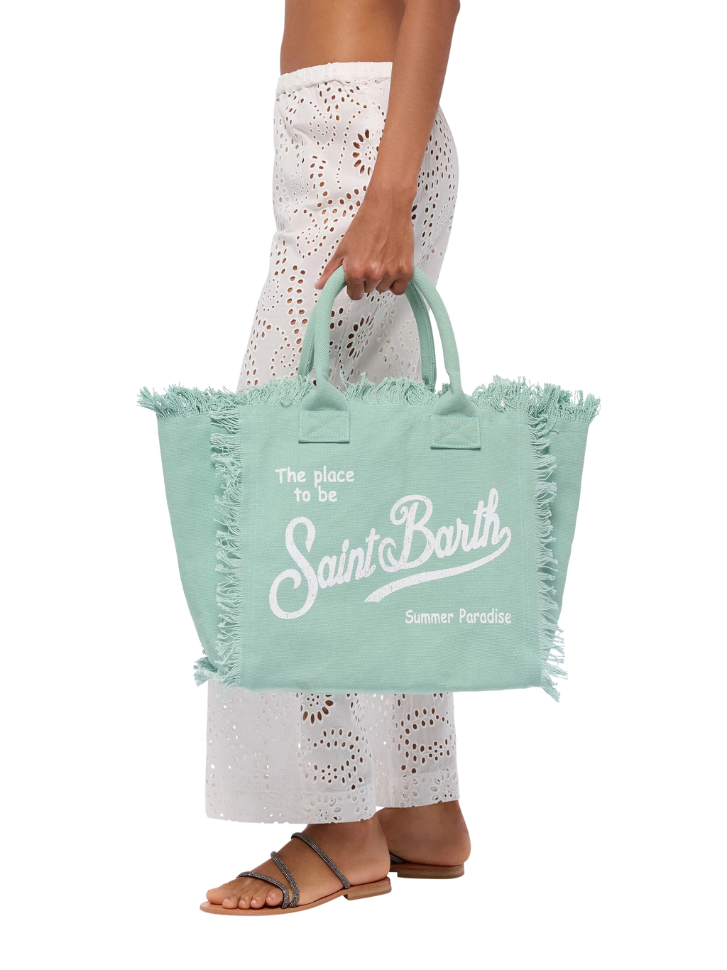Bolso de hombro Vanity en lona de algodón verde salvia