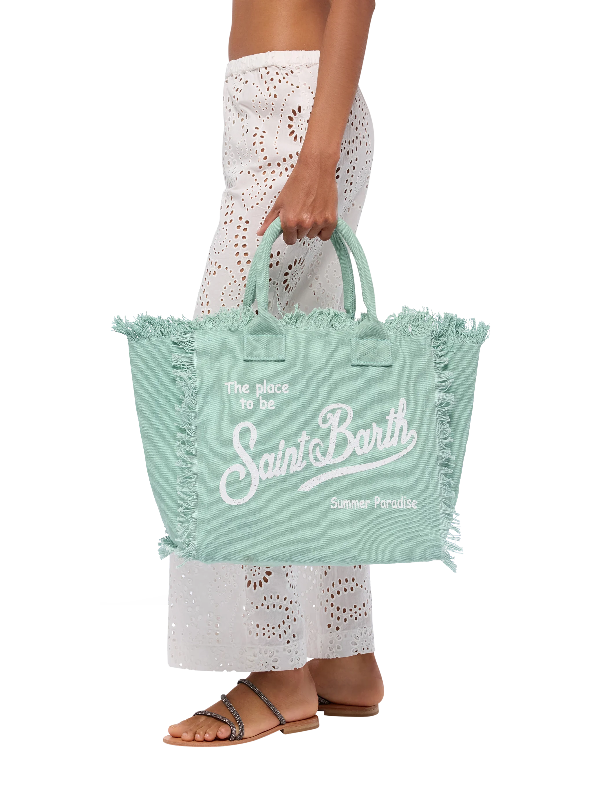 Bolso de hombro Vanity en lona de algodón verde salvia