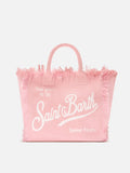 Bolso Vanity de tamaño regular rosa en lona con flecos