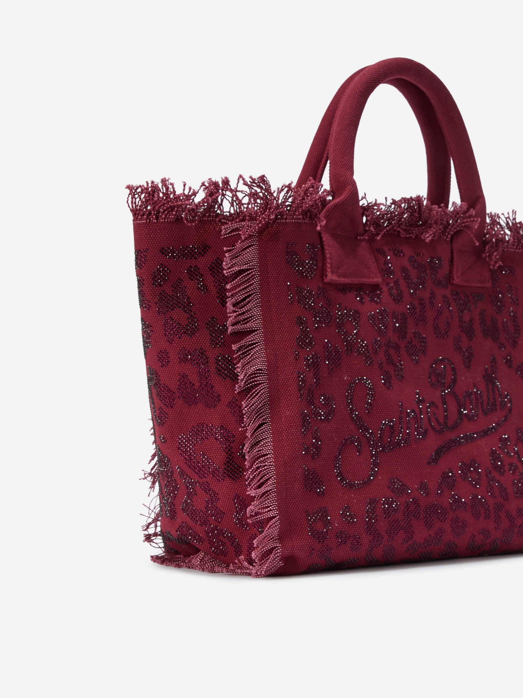 Bolso Vanity de tamaño regular en lona leopardada con strass