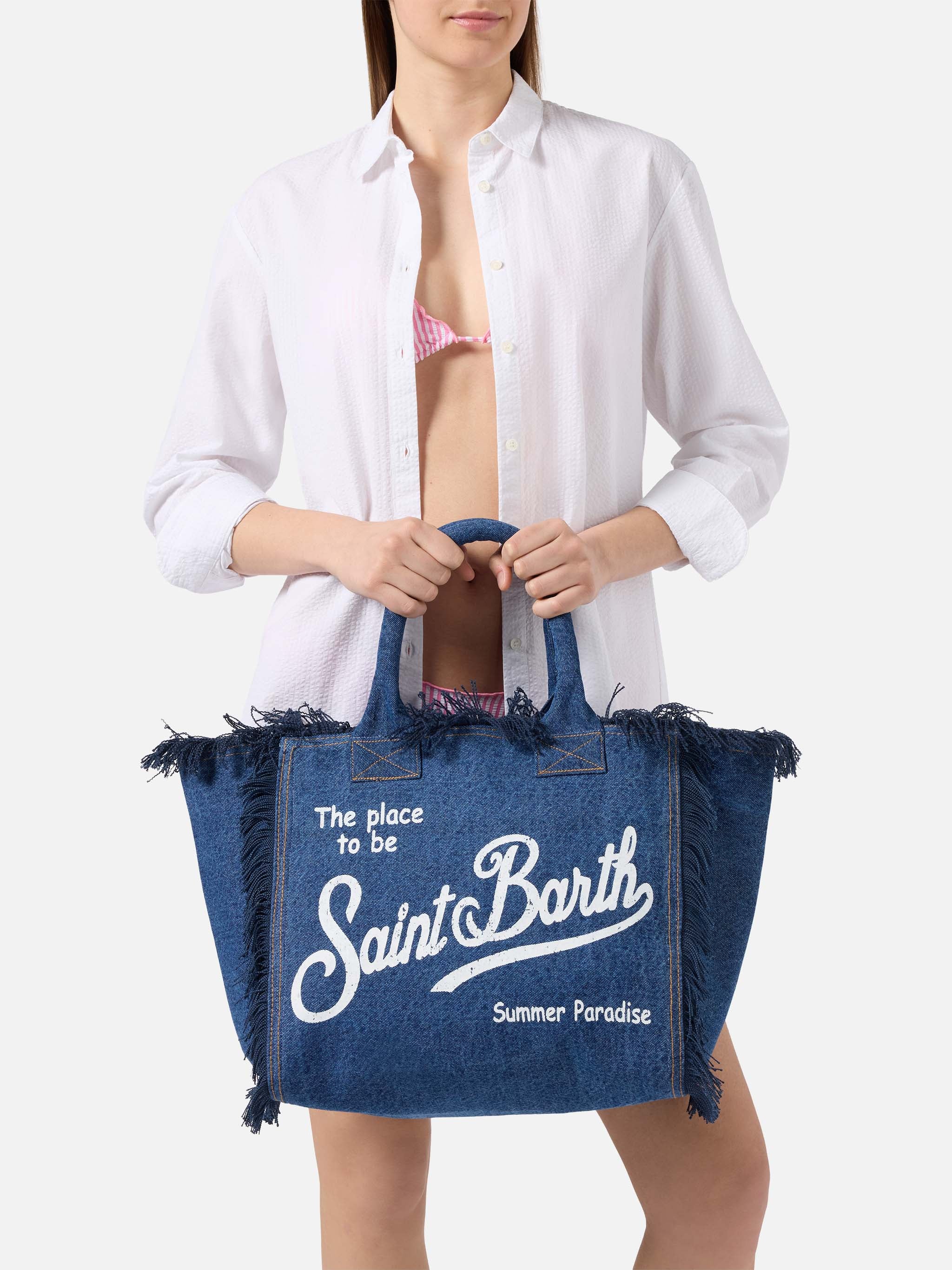 Bolso Vanity de talla regular en denim lavado oscuro
