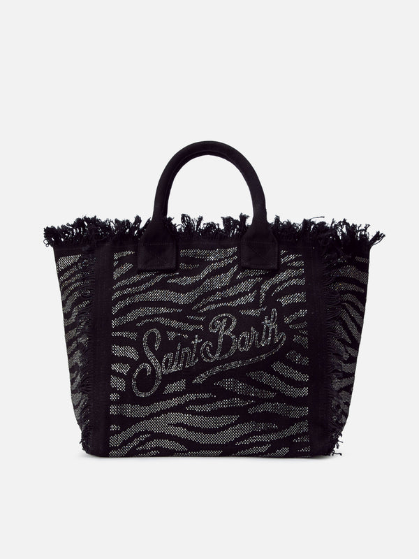 Neceser Vanity de tamaño regular en lona con estampado animal y strass