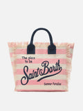 Bolso Vanity regular en lona con rayas horizontales rosas