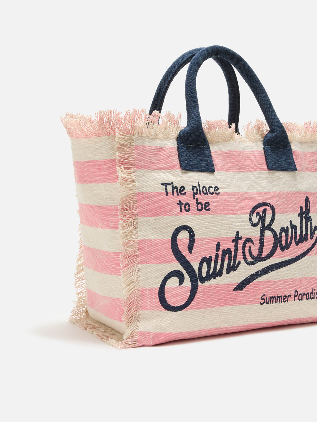 Bolso Vanity regular en lona con rayas horizontales rosas