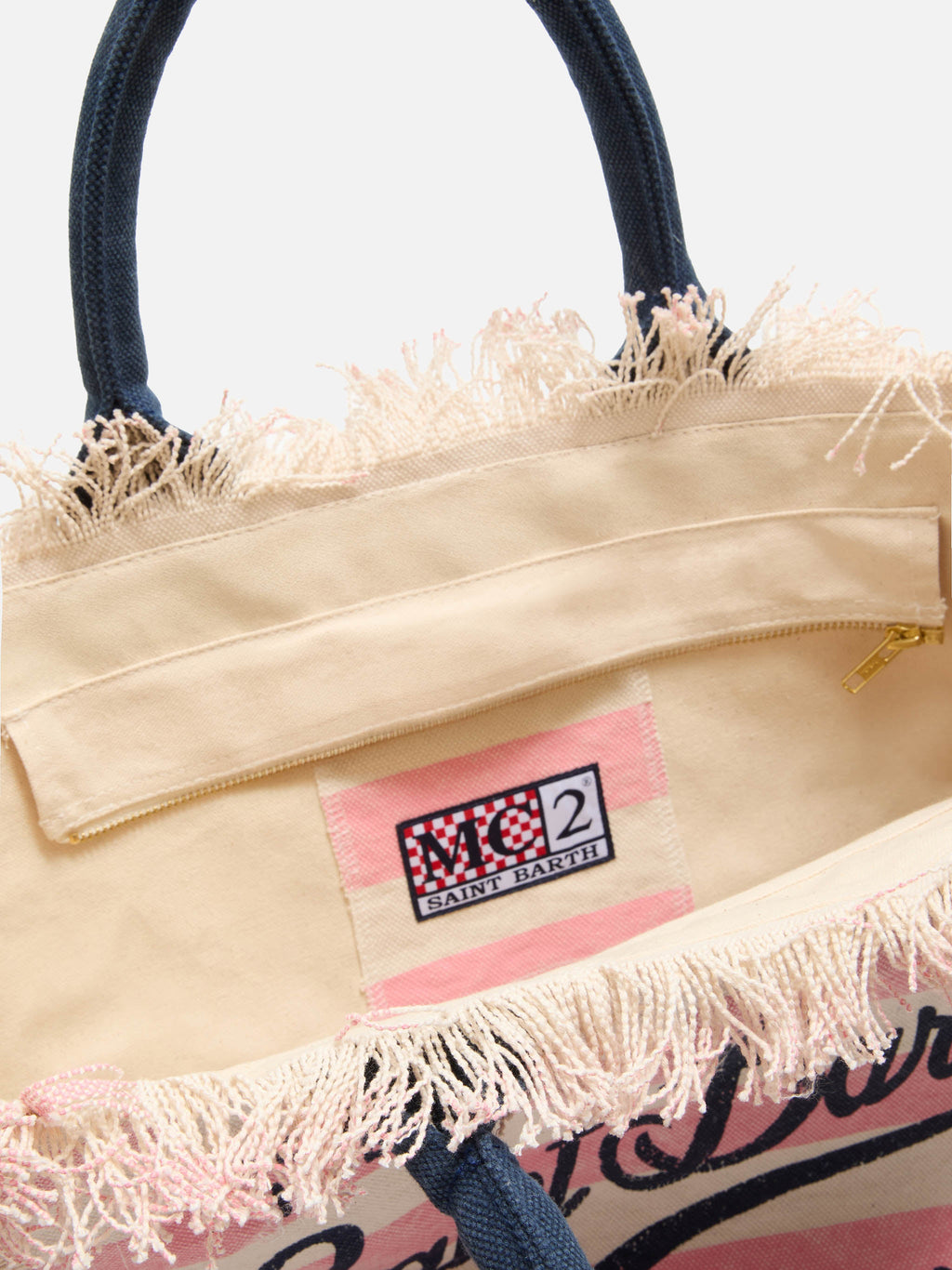 Bolso Vanity regular en lona con rayas horizontales rosas