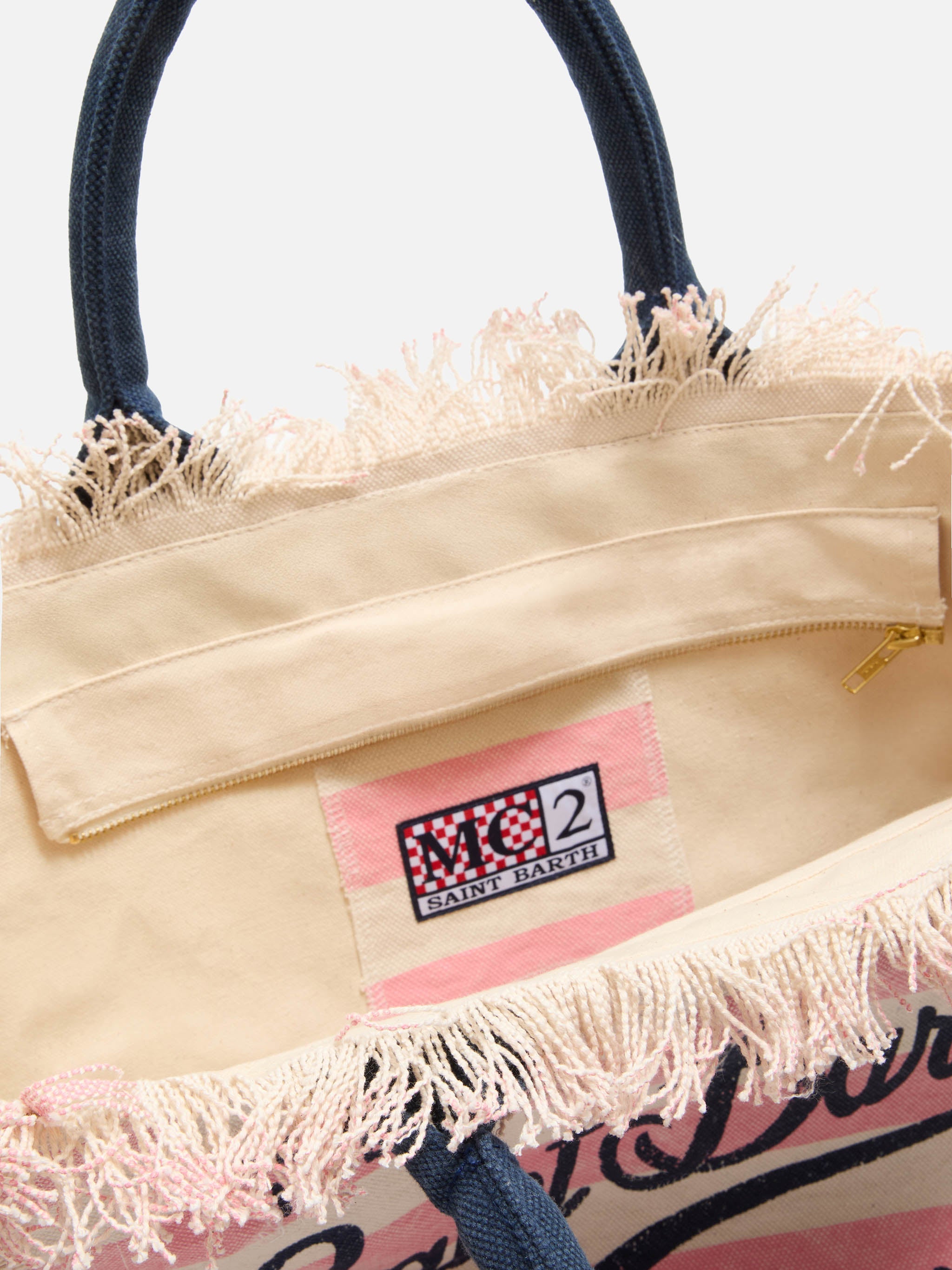 Bolso Vanity regular en lona con rayas horizontales rosas