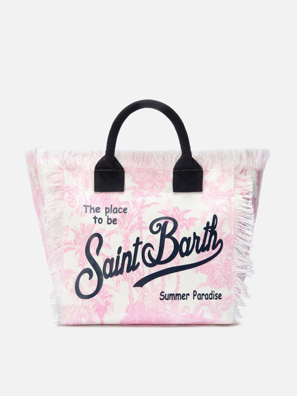Bolso Vanity regular en lienzo con estampado Toile de Jouy rosa