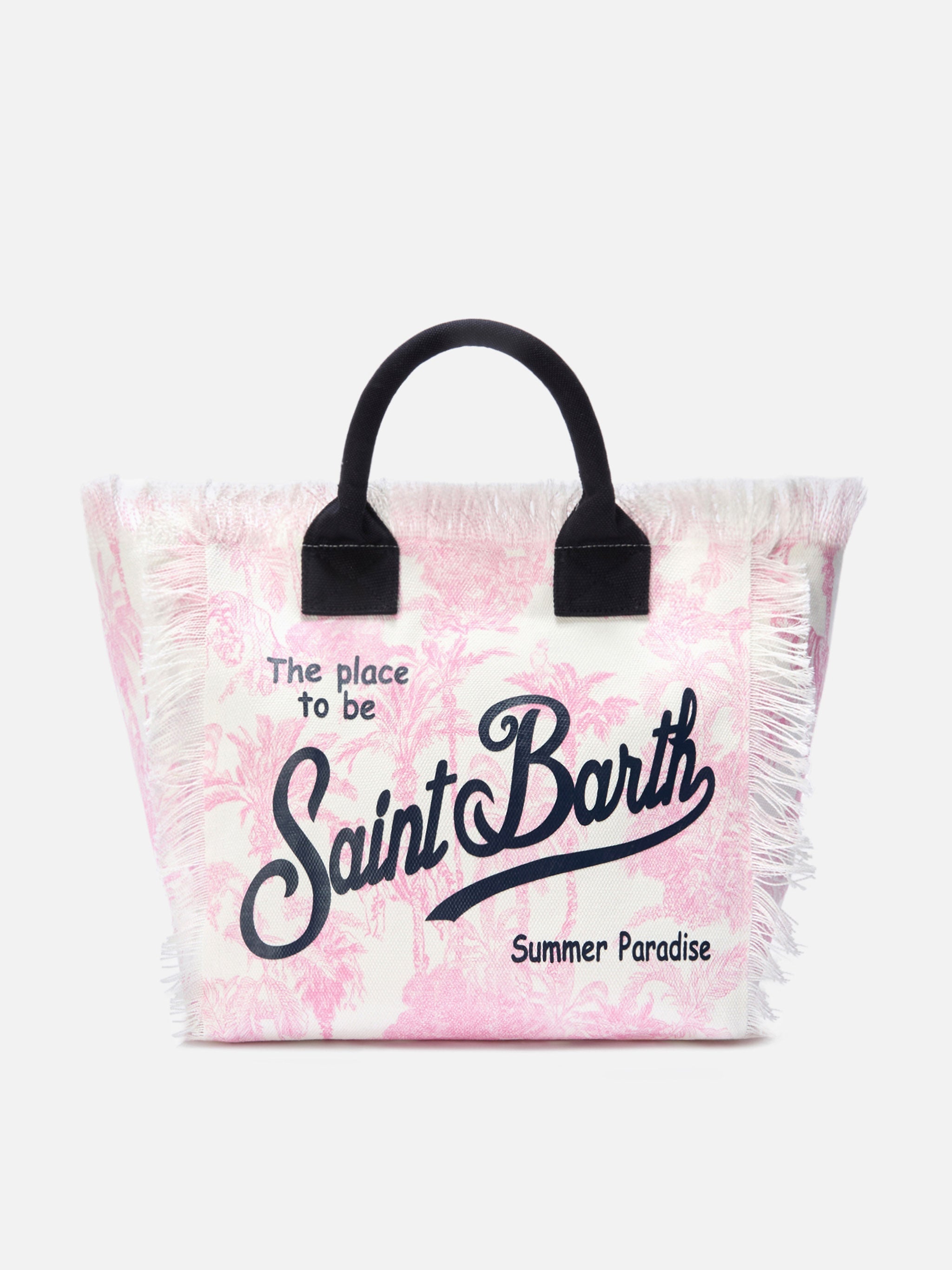 Bolso Vanity regular en lienzo con estampado Toile de Jouy rosa