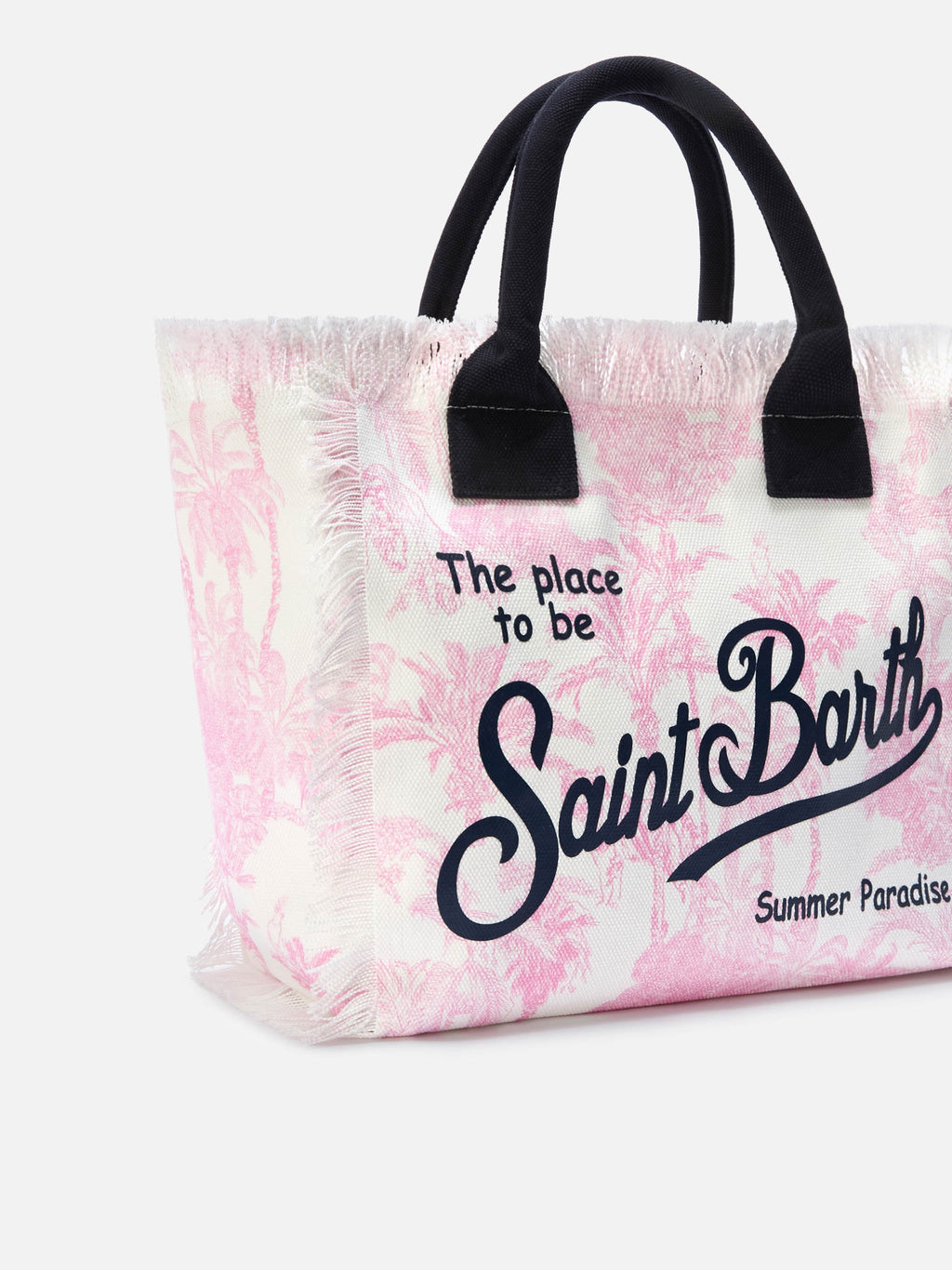 Bolso Vanity regular en lienzo con estampado Toile de Jouy rosa
