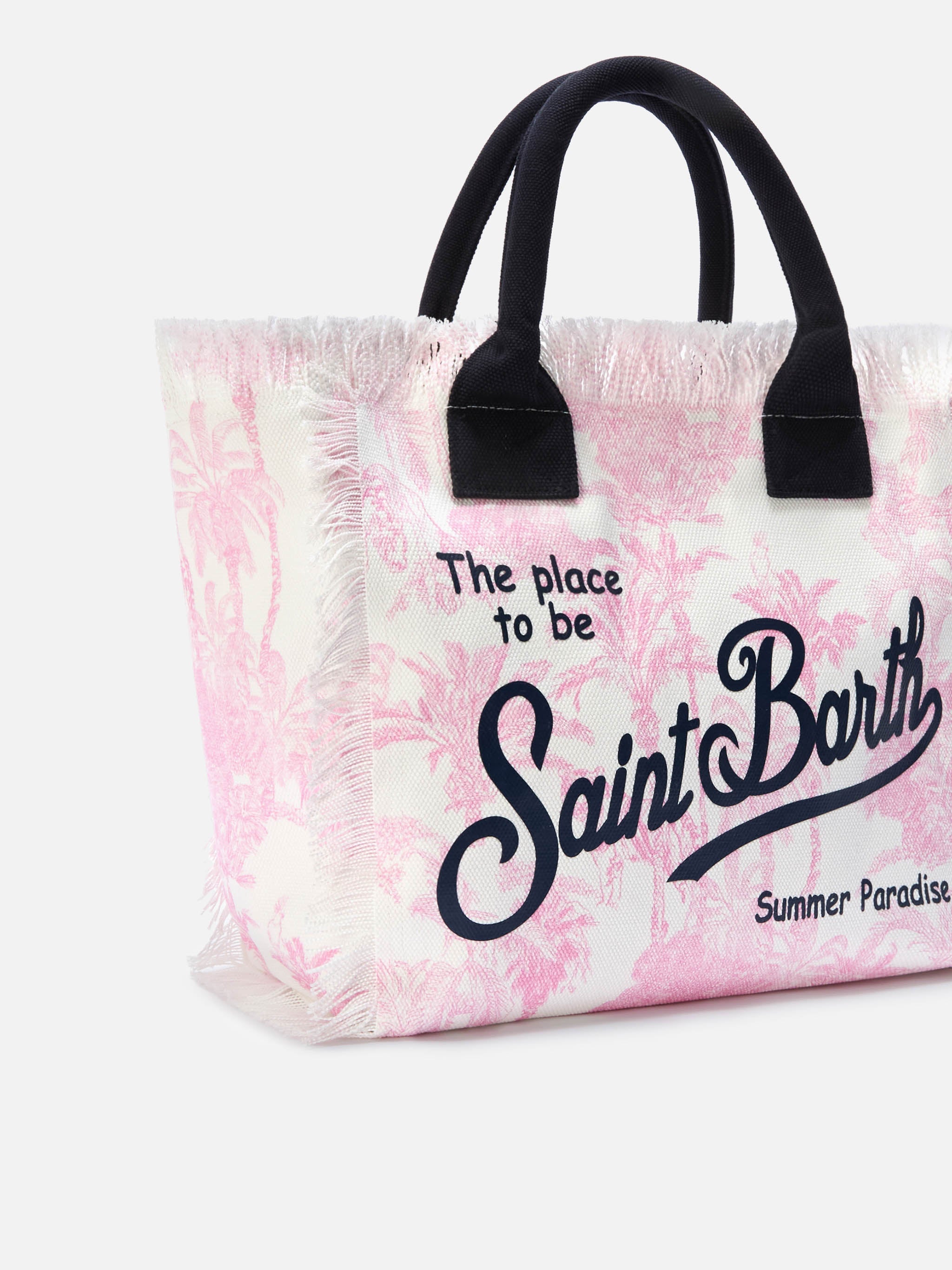 Bolso Vanity regular en lienzo con estampado Toile de Jouy rosa
