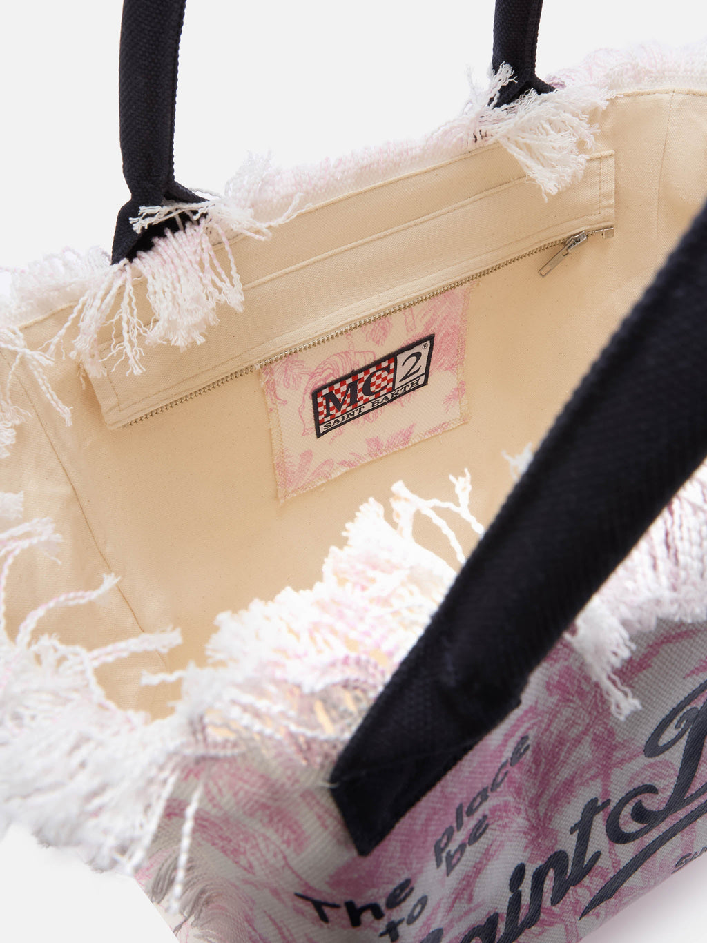 Bolso Vanity regular en lienzo con estampado Toile de Jouy rosa