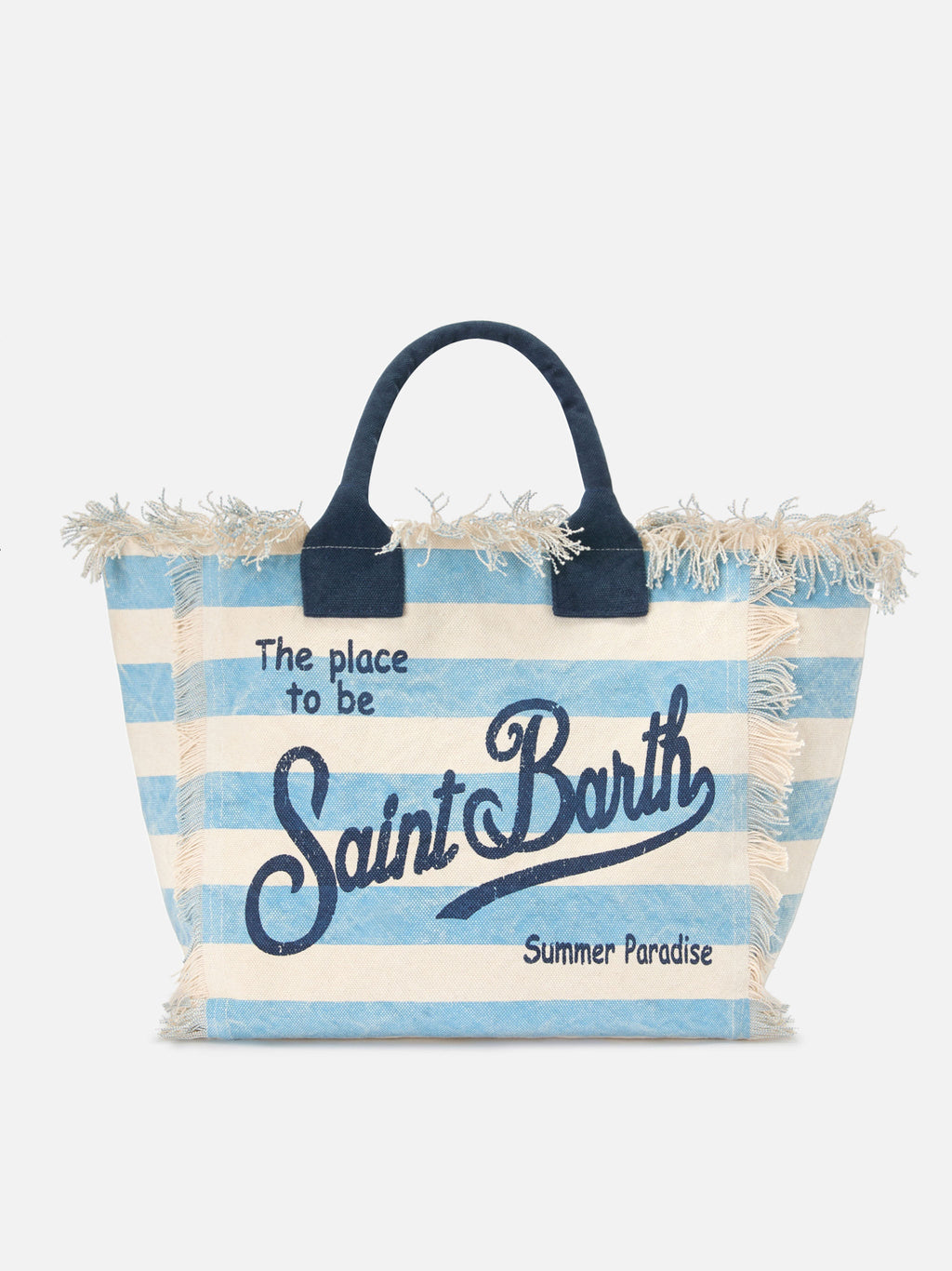 Bolso Vanity Regular en lona con rayas horizontales azules