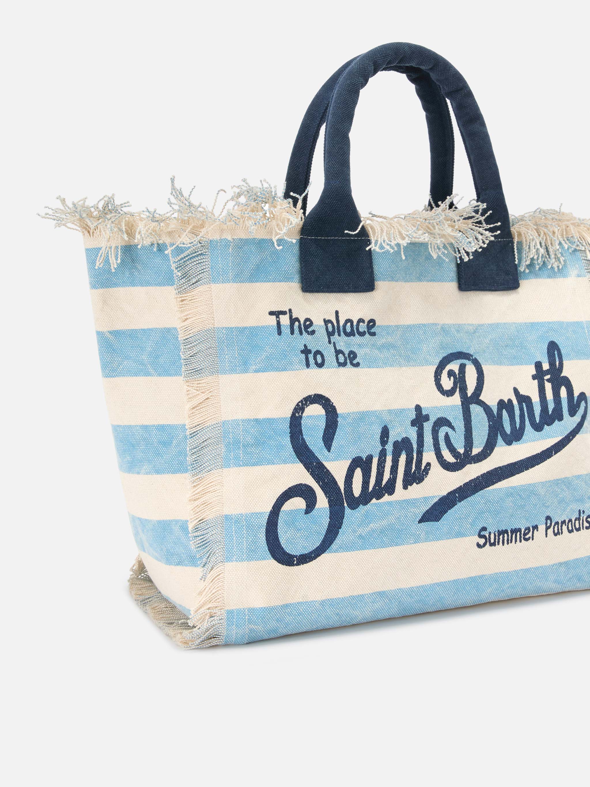 Bolso Vanity Regular en lona con rayas horizontales azules