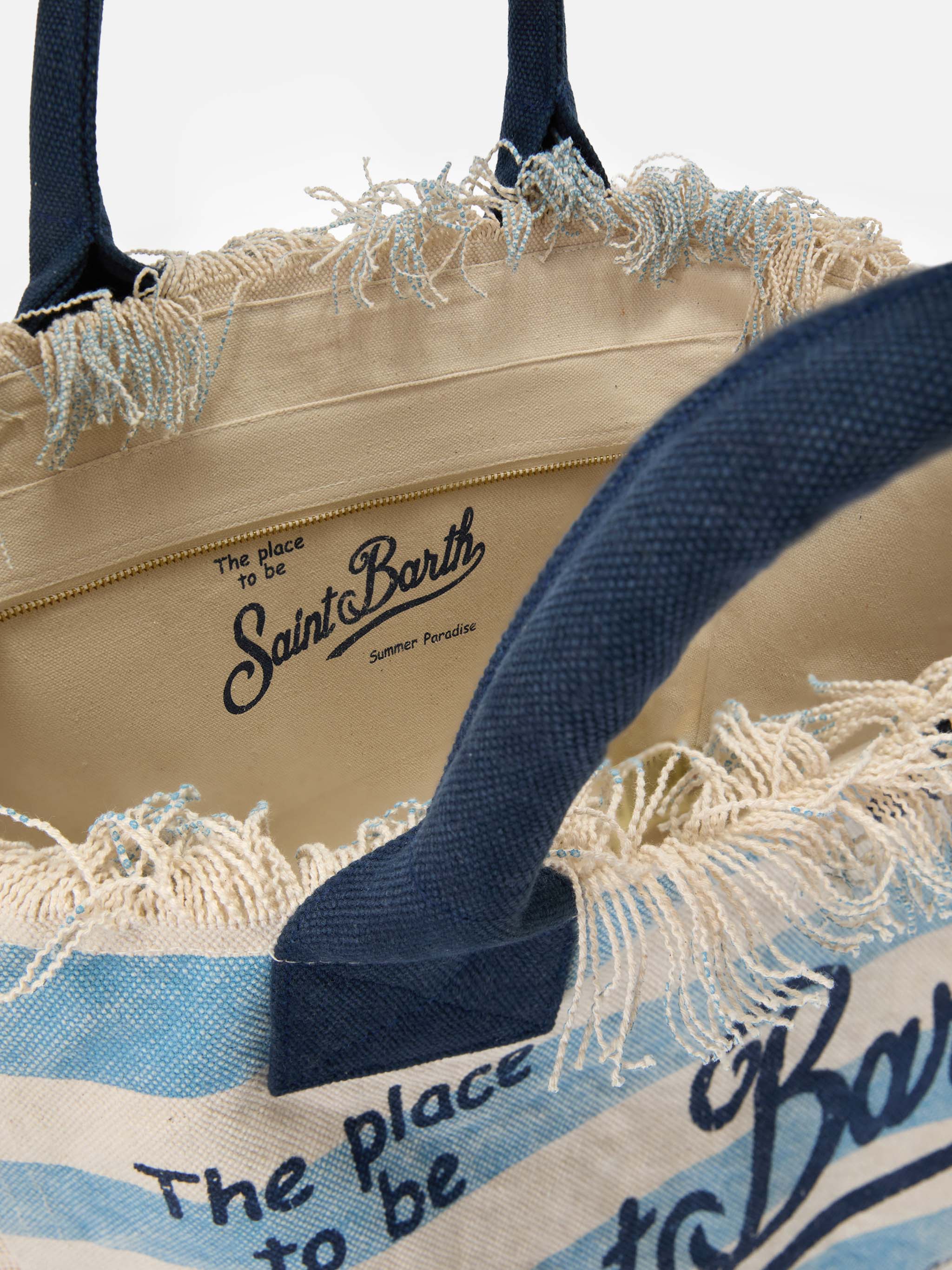 Bolso Vanity Regular en lona con rayas horizontales azules