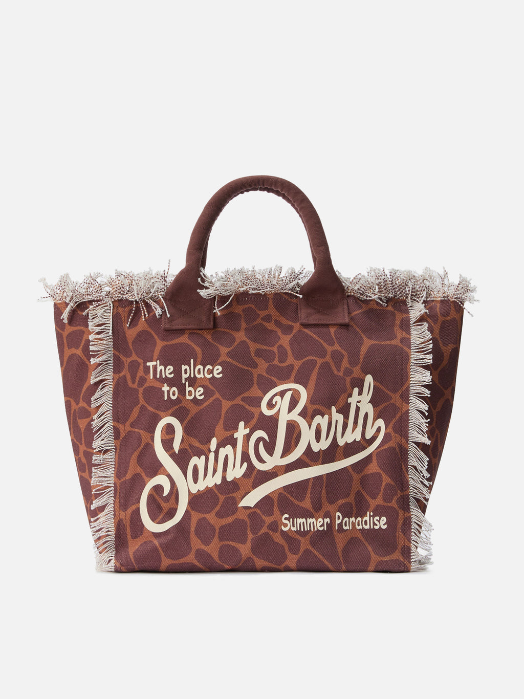 Bolso Vanity de tamaño regular en lona con estampado animal marrón