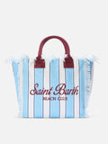 Bolso Vanity regular de lona a rayas azules con detalles bordó