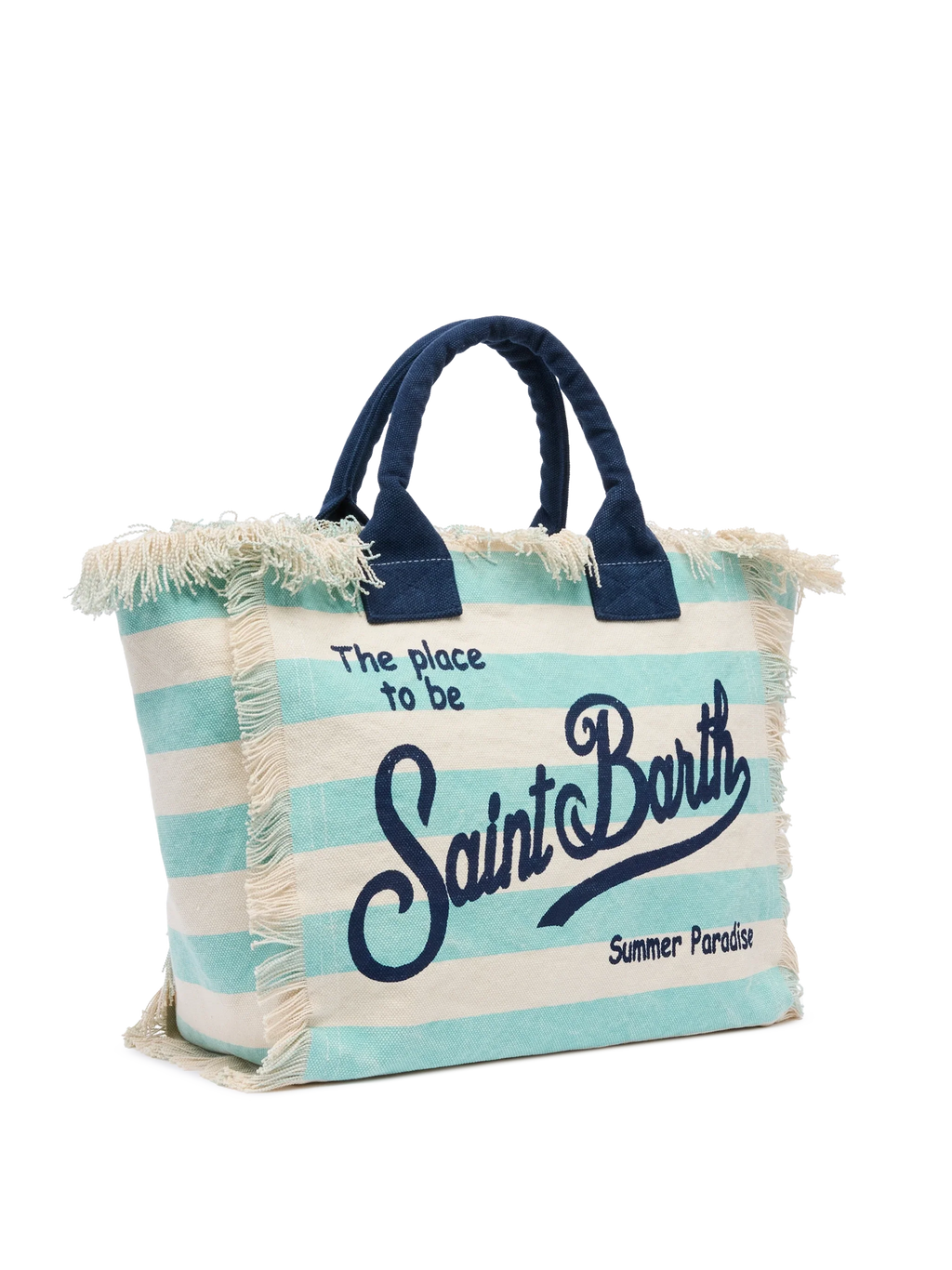 Bolso de hombro Vanity en lona de algodón con estampado a rayas verde agua