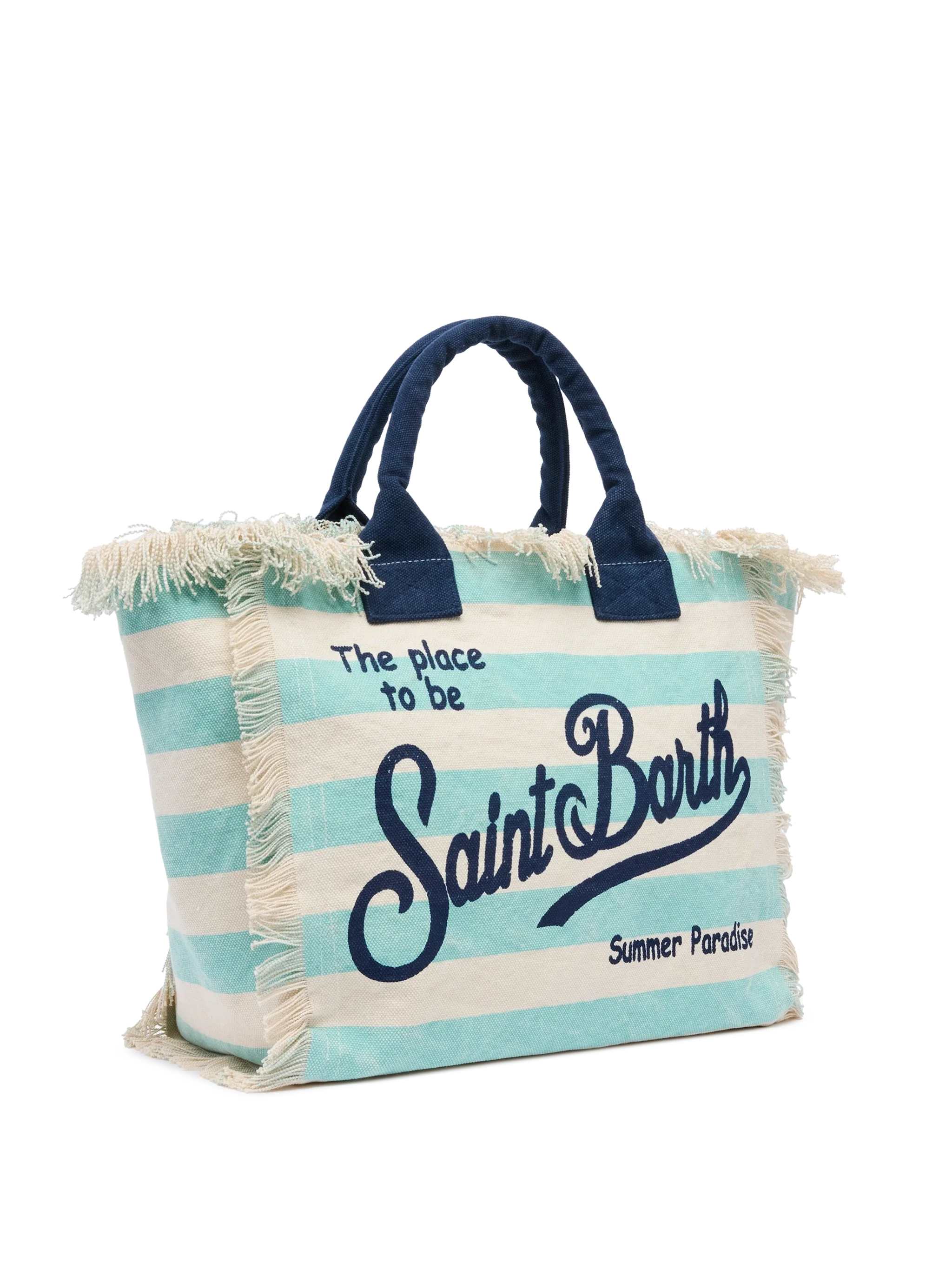 Bolso de hombro Vanity en lona de algodón con estampado a rayas verde agua