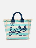 Bolso de hombro Vanity en lona de algodón con estampado a rayas verde agua