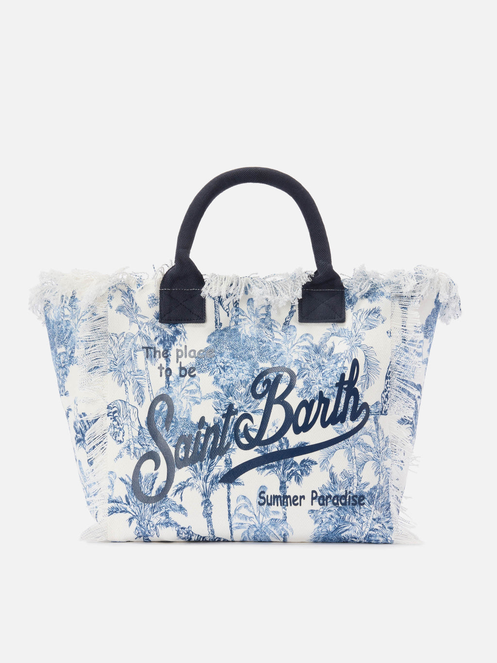 Bolso Vanity regular en lona con estampado toile de Jouy azul