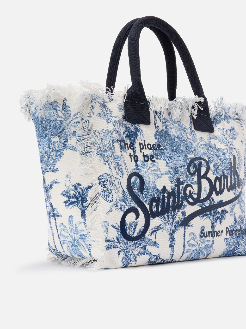Bolso Vanity regular en lona con estampado toile de Jouy azul