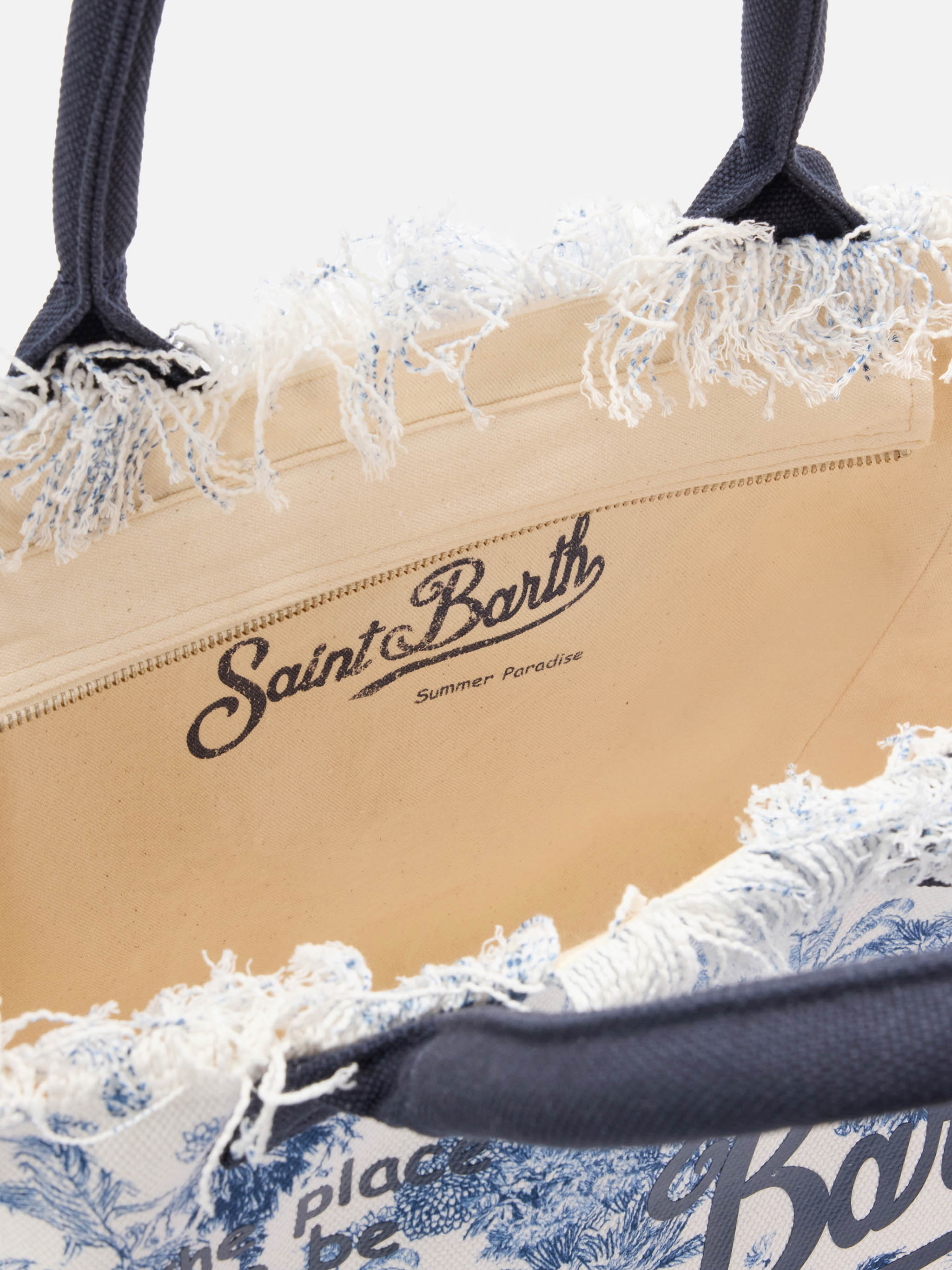 Bolso Vanity regular en lona con estampado toile de Jouy azul