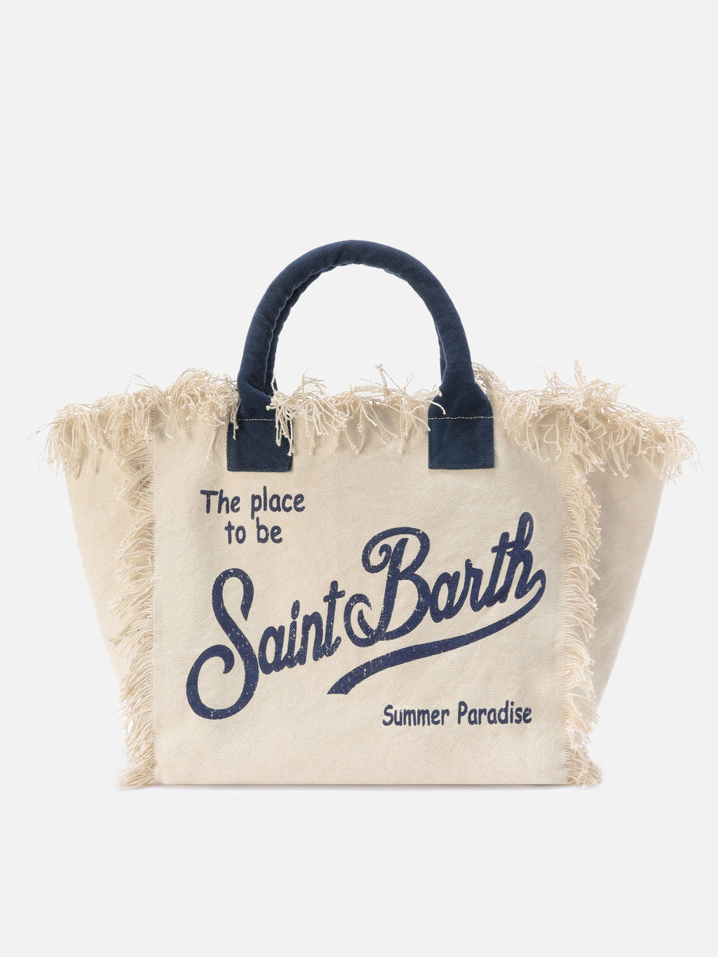 Bolso Vanity Regular blanco de lona con flecos