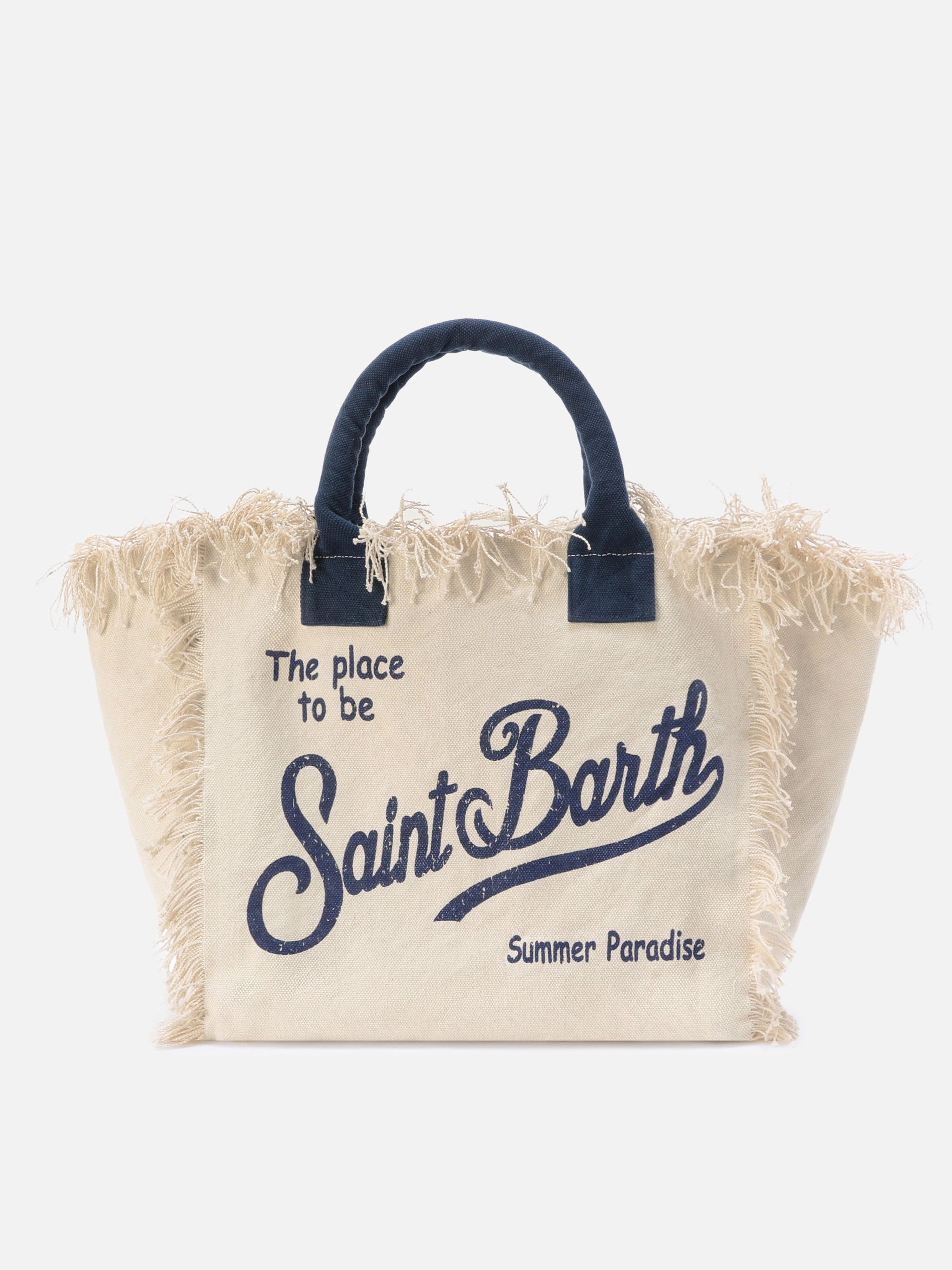 Bolso Vanity Regular blanco de lona con flecos