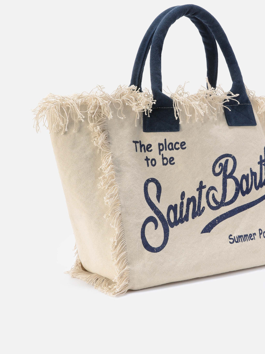 Bolso Vanity Regular blanco de lona con flecos