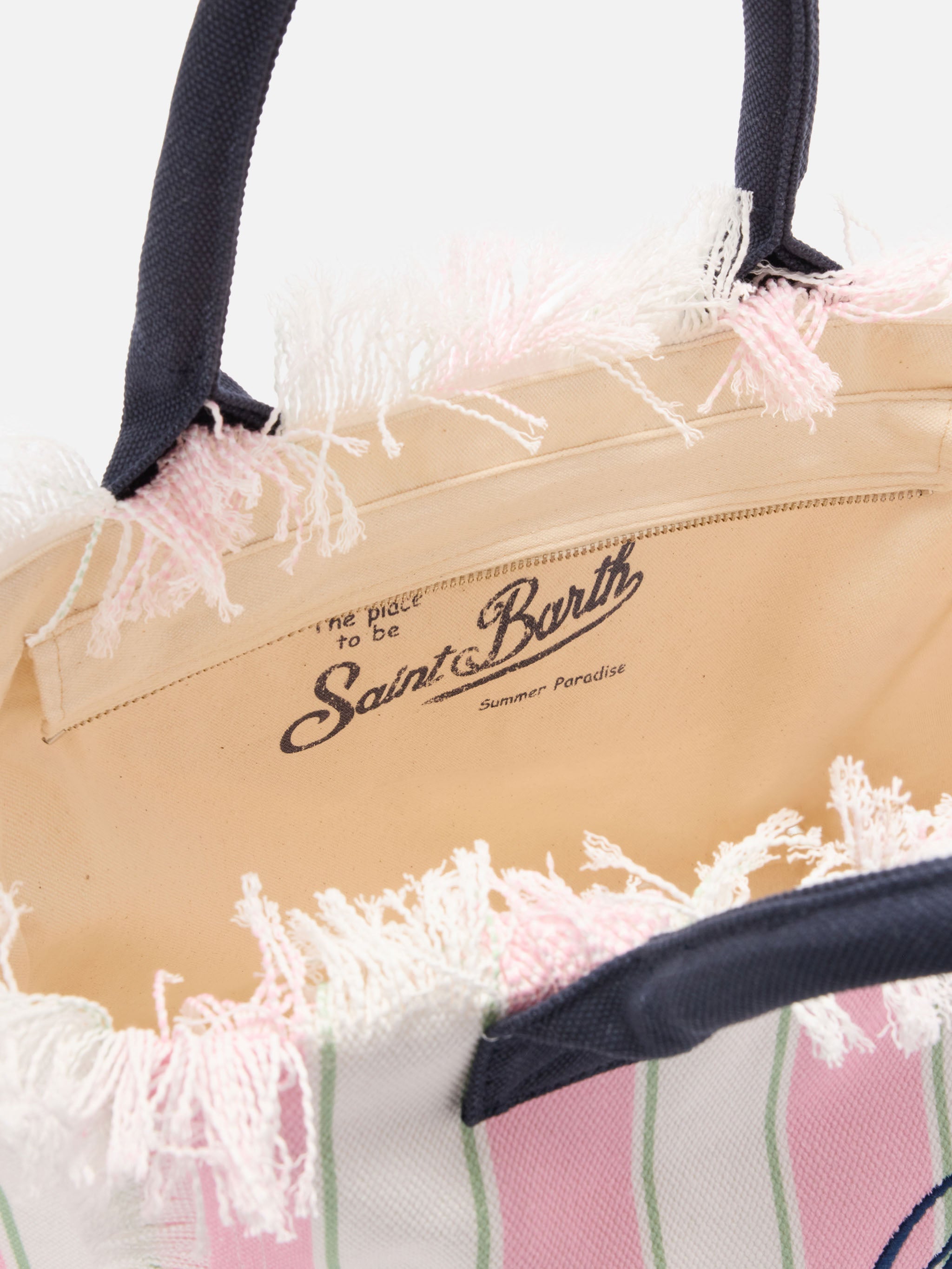 Bolso Vanity de lona de tamaño regular con rayas verticales rosas