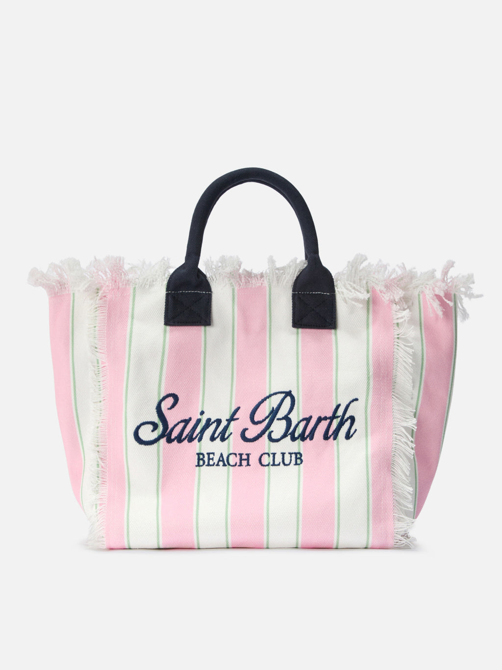 Bolso Vanity de lona de tamaño regular con rayas verticales rosas
